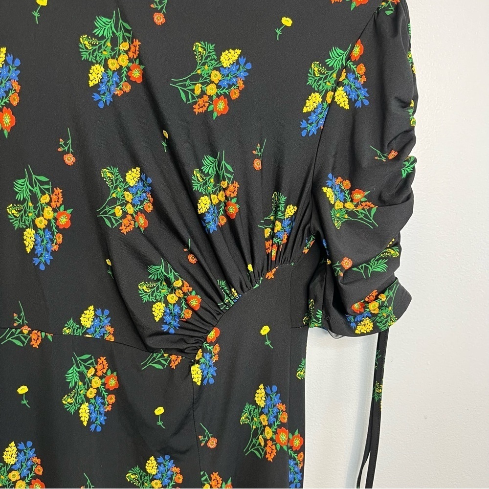 ASOS drawstring Ruffle Sleeve Floral Maxi Dress Black Sz 4 Keyhole Fit & Flare - Picture 2 of 13